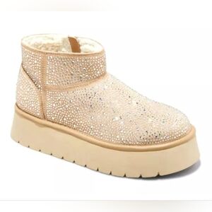 Women's Beige Bling Missy Platform Booties with Memory Foam Insole, Size 8